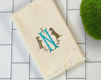 Embroidered Dachshund Fingertip Towel: Monogrammed Doxie Gift