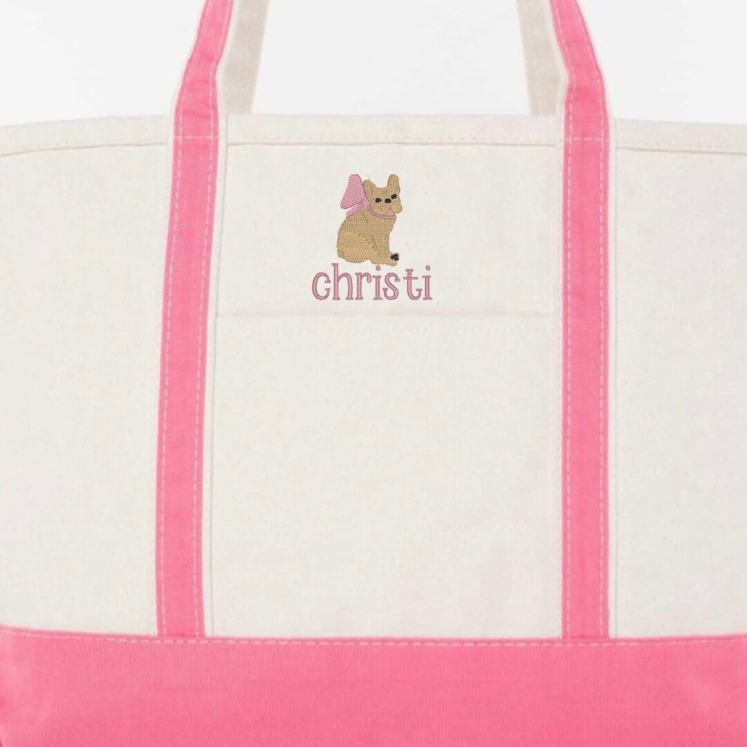 Embroidered French Bulldog Tote Bag, Personalized Frenchie