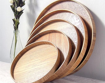 Round Wood Serving Tray Wooden Plate Tea Food Server Coffee Dish Platter Home Round Wood Serving Tray Wooden Plate Tea Food Server Coffee Dish Platter Home