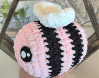 Crochet Pink Chubby Bee/Chunky Bumblebee/Squishy Bee