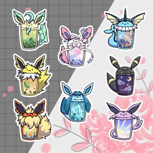 Anime Sticker | Holographic Eevee Boba Stickers, Eevee Sticker, Vaporeon, Jolteon, Flareon, Espeon, Umbreon, Leafeon, Glaceon, Sylveon