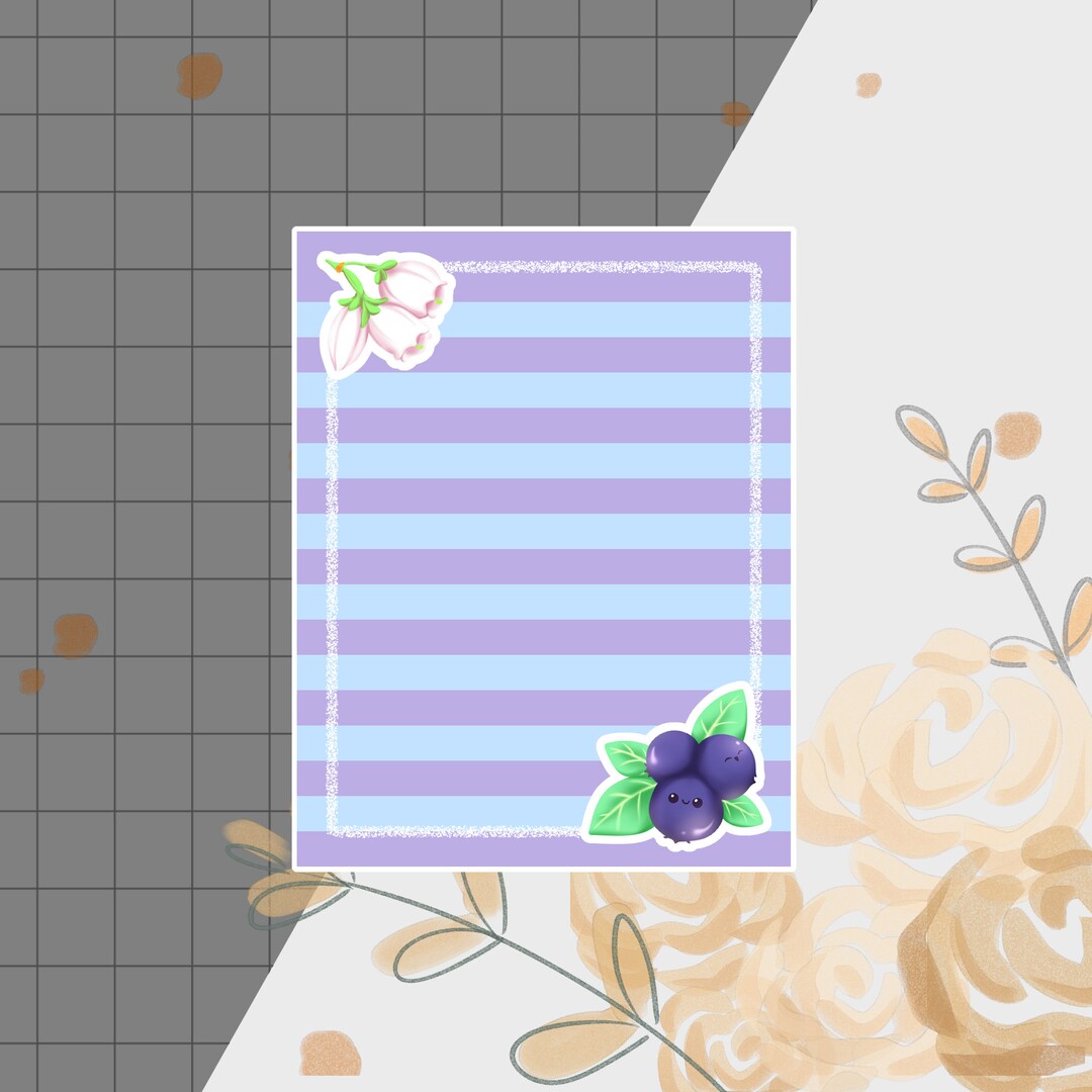 Notepad | Blueberry Memo Pad, Cute Kawaii Notepad, Stripe Notepad, Cute ...