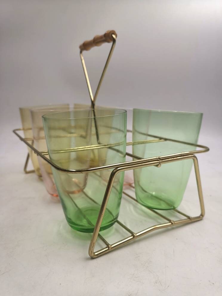 Midcentury glass carrier 6 glasses Etsy