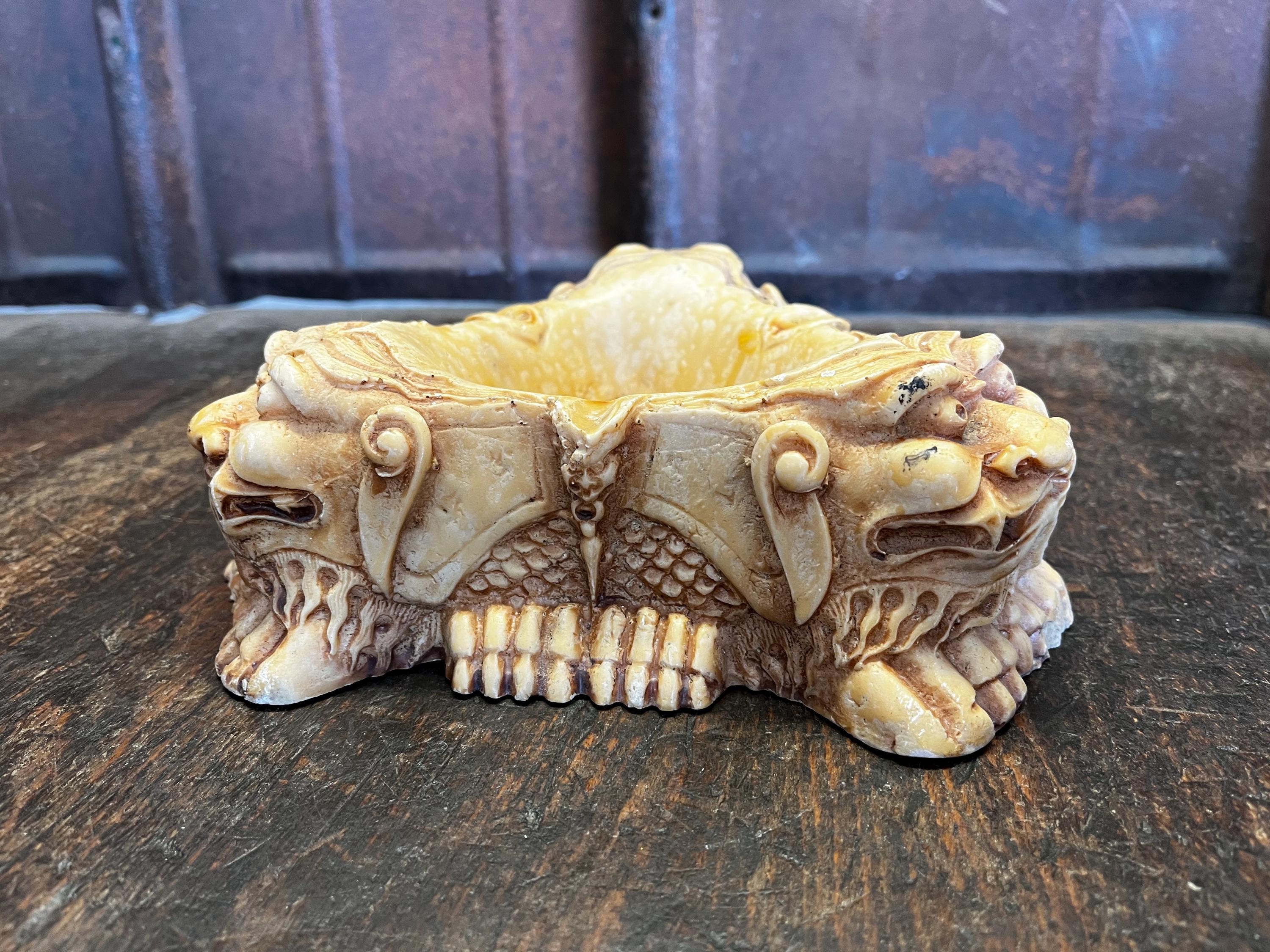 Ancien Cendrier Vintage Chinois, 3 Têtes de Chien Foo Fu en