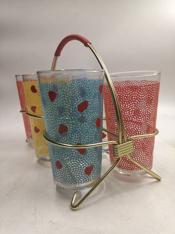 Midcentury glass carrier 6 glasses Etsy
