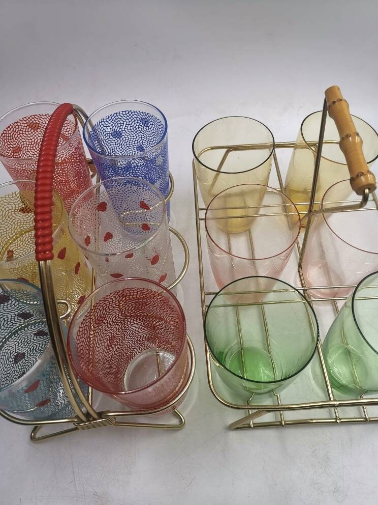 Midcentury glass carrier 6 glasses Etsy