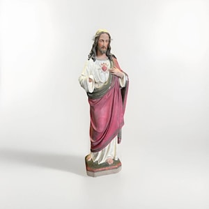 Große alte, handbemalte Gipsfigur Jesus Christus
