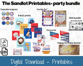 The Sandlot Printable Party Bundle | Digital Decor & Favors | Sandlot Cupcake toppers, Sandlot signs, Sandlot Pennants and More