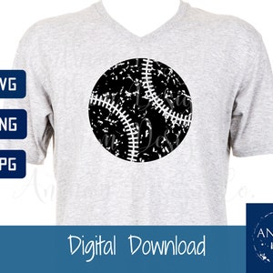 May include: A light gray V-neck t-shirt featuring a baseball design. The baseball graphic is black with white stitching and a distressed texture. The words "Digital Download" are at the bottom of the image.