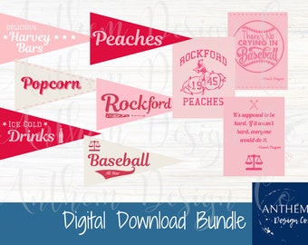 A League of Their own printable bundle, League of their own party, baseball party decor, Rockford peaches, printable pennants
