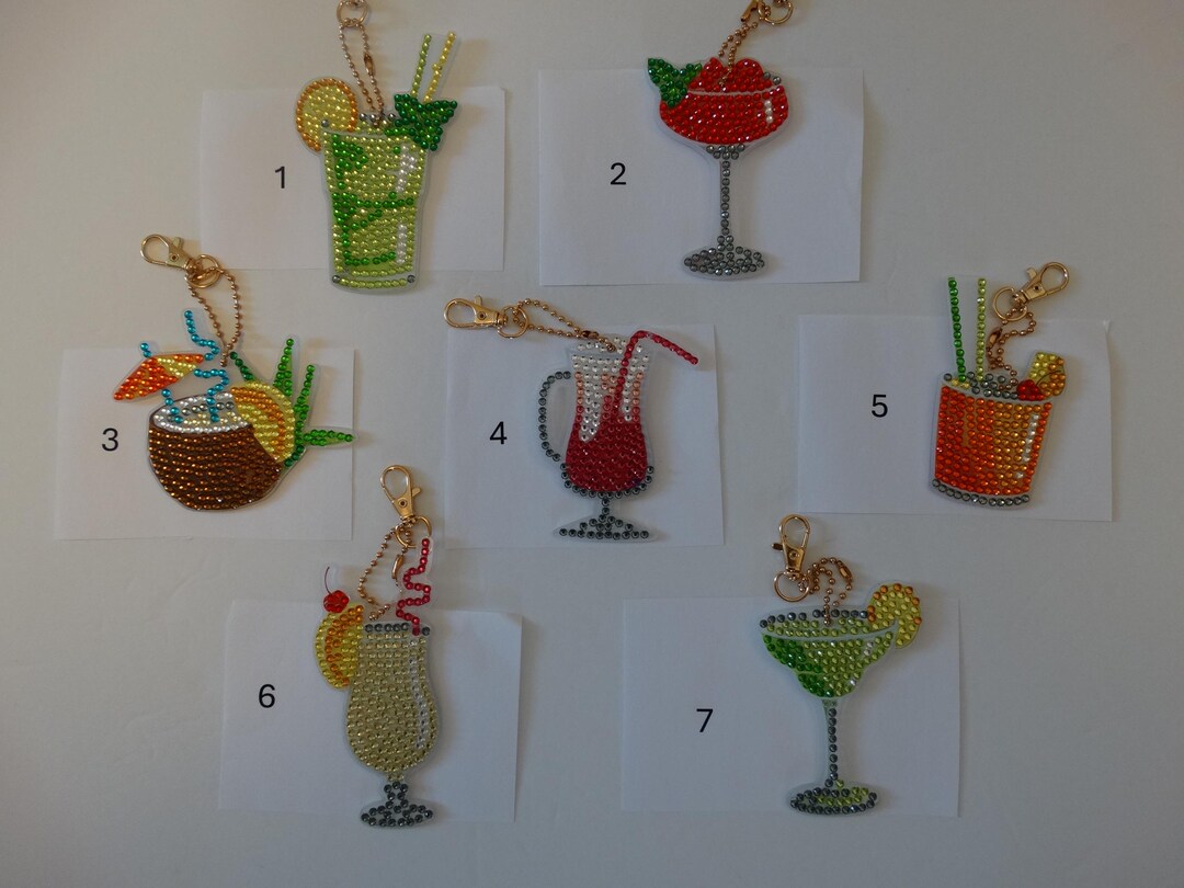 Rhinestone Cocktail Glass Keychain: Diamond Art Zipper Pull - Etsy