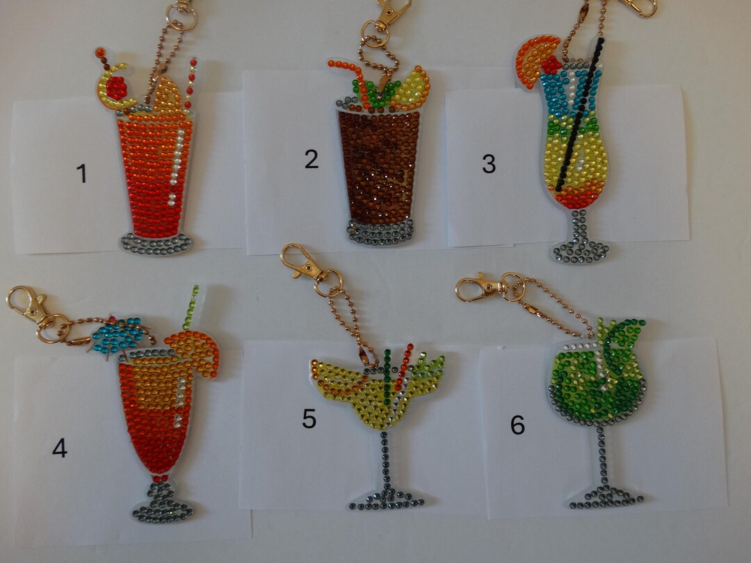 Rhinestone Cocktail Glass Keychain: Diamond Art Zipper Pull - Etsy