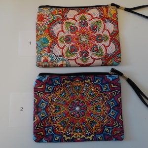Cartera de mano con pintura de diamantes, monedero pequeño, neceser de maquillaje, cartera de mano con estampado de mandala, proyecto terminado, regalo de media con diamantes de imitación.