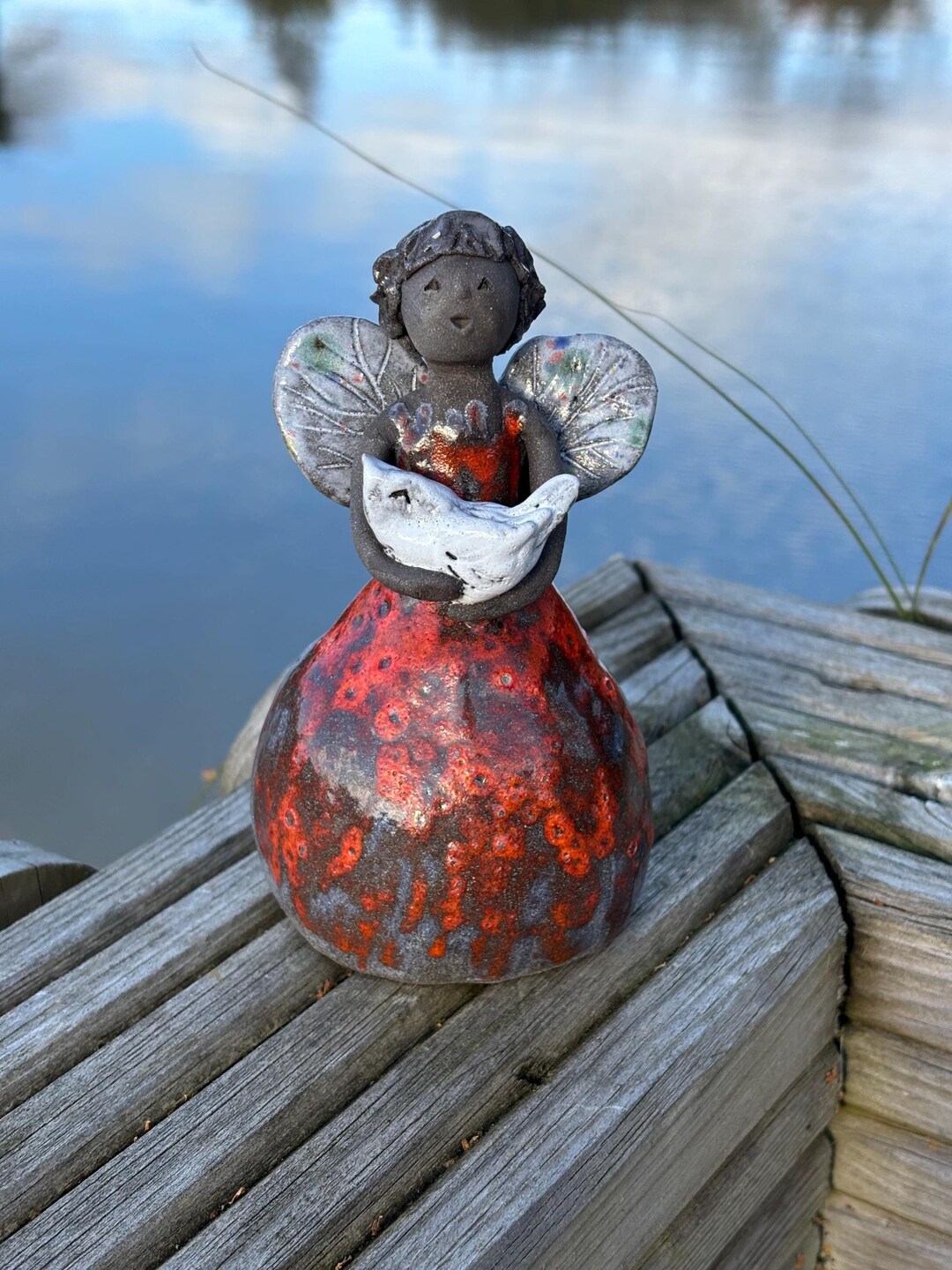 Ceramic Guardian Angel, Angel of Joy, Ceramic Figurine, Hand Painted ...