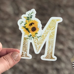 Monogramm Sonnenblume Sticker | Monogramm Sticker | Initialen Aufkleber | Sonnenblumen Sticker | Gold Sticker | Planner Aufkleber | Süßer Sticker