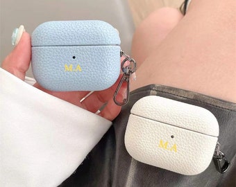 Personalized Faux Leather Case with Keychain for Apple AirPods 1/ 2/ 3/Pro 1/ Pro 2 - Unique Luxury Gift Shockproof Earbuds Cover