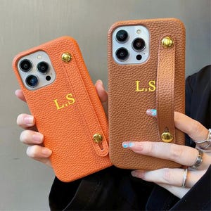 Hoesje met gepersonaliseerde initialen met riem/houder voor iPhone 15/14/13/12/11/Pro/Pro Max/Mini/Plus/X/XR/XS/XS/Se/8/7 - schokbestendige hoes op maat