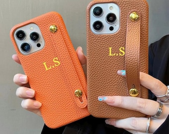 Personalized Initials Case with Strap/Holder for iPhone 15/14/13/12/11/Pro/Pro Max/Mini/Plus/X/XR/XS/XS/Se/8/7 - Shockproof Custom Cover