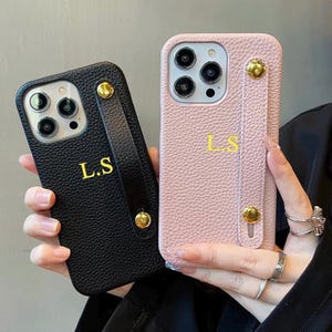 Custodia con iniziali personalizzate con cinturino per iPhone 15/14/13/12/11/Pro/Pro Max/Mini/Plus - iPhone X/XR/XS/XS/Se/8/7 - Cover personalizzata antiurto