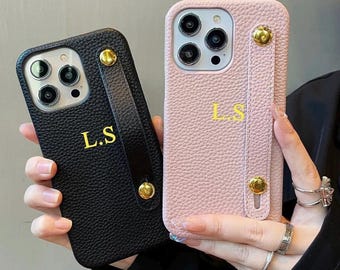 Personalized Initials Case with Strap for iPhone 15/14/13/12/11/Pro/Pro Max/Mini/Plus - iPhone X/XR/XS/XS/Se/8/7 - Shockproof Custom Cover