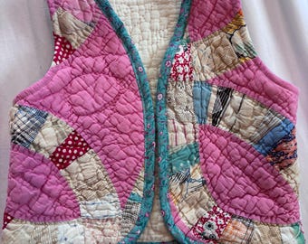 Handmade Upcycled Quilt vest for Toddler size 2T-3T