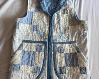 Handmade vest from vintage Blue Nine Patch quilt