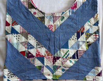 Cropped Boxy Top from Handmade Vintage Triangle Chambray quilt