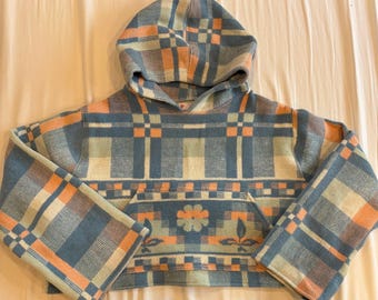 Handmade vintage camping blanket hoodie- Small/Medium