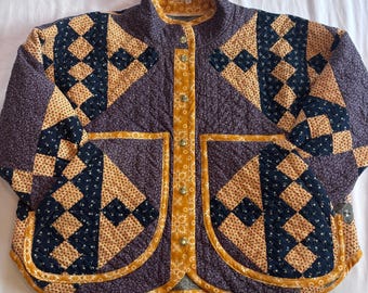 Handmade indigo  Patch Quilt Coat – Upcycled Antique Indigo Jacket (Small)