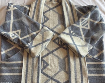 Handmade coat from Vintage Blue and Cream Norwegian Wool Blanket