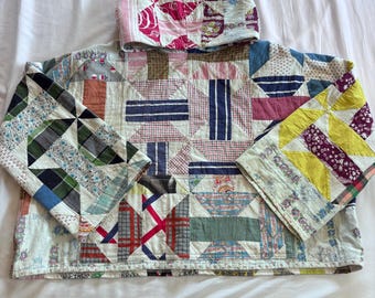 Handmade vintage quilt hoodie- Patchwork- Large/XL