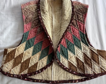 Bolero Vest from antique handsewn Native Star quilt Medium