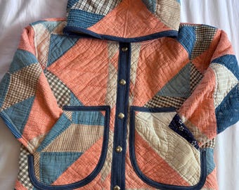 Kids Flora Jacket Size 5- Blue and Coral Patchwork quilt