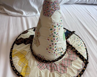 Upcycled Quilt top Witch Hat- Granny’s Garden