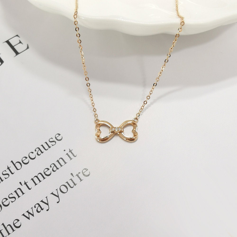 18K Solid Gold Bowknot Necklace Ribbon Gold Necklace Bowknot Etsy