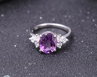 2.60CT Purple Amethyst Silver Ring, Purple Amethyst Ring, February Birthstone Ring, Oval Cut Amethyst Ring, Gift for her Ring