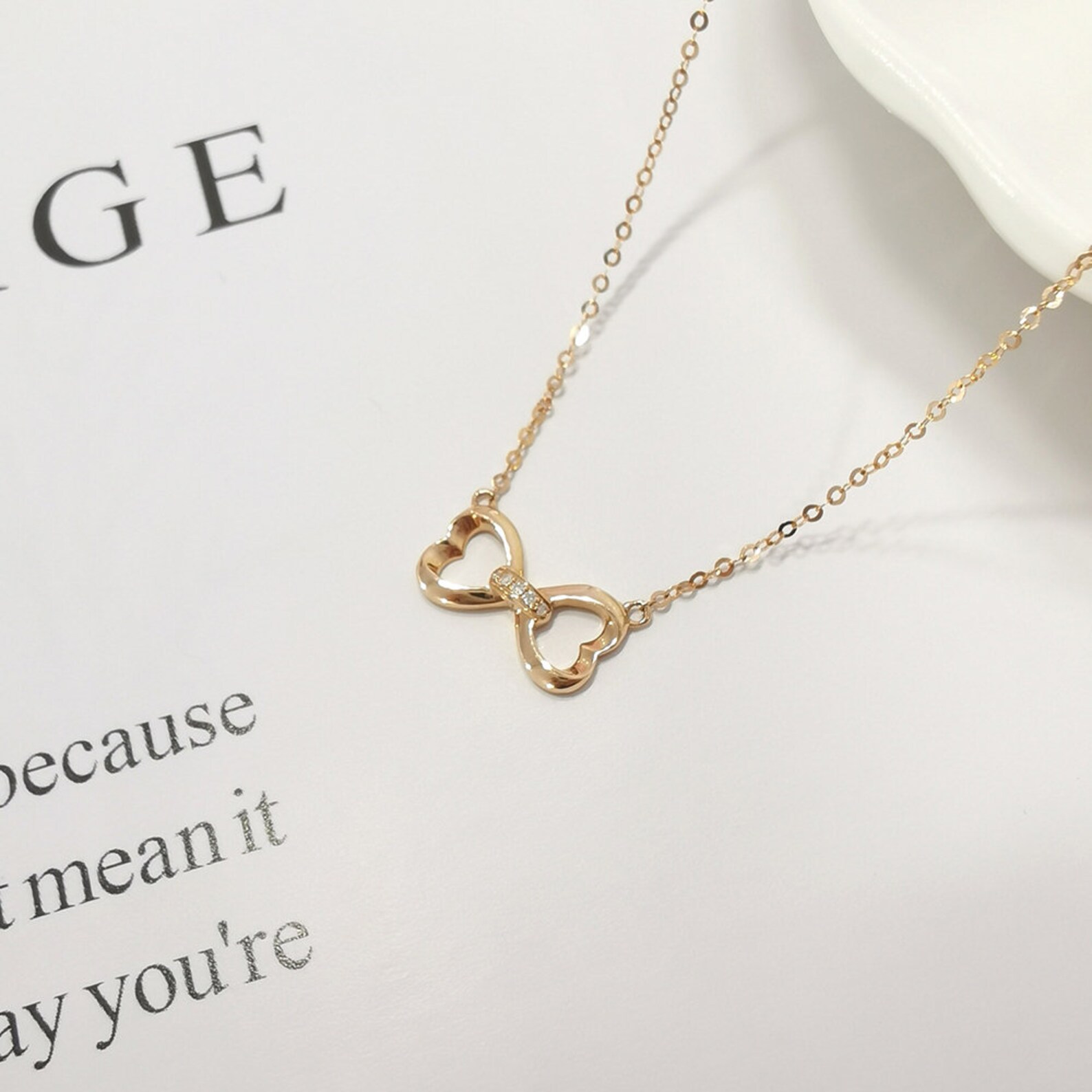 18K Solid Gold Bowknot Necklace Ribbon Gold Necklace Bowknot Etsy