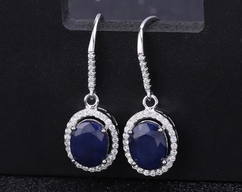 Blue Sapphire Drop Earrings, Blue Sapphire Silver Earrings, Blue Sapphire Bridal Earrings, September Birthstone Earrings