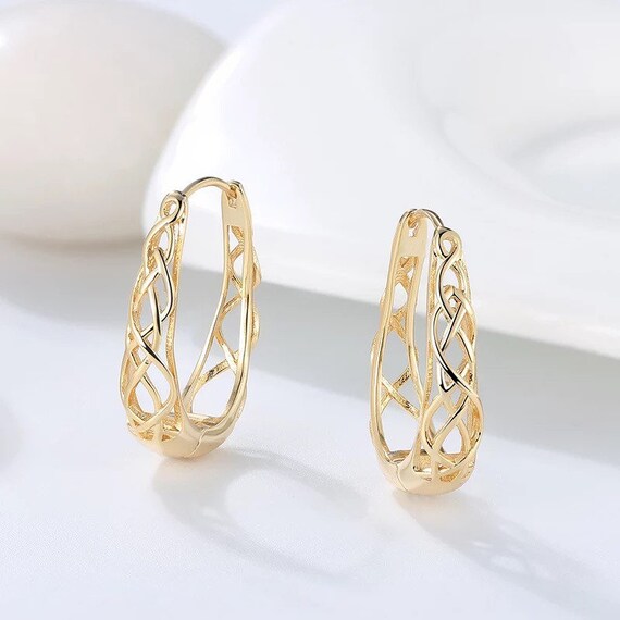 925 Sterling Silver 18K Yellow Gold Celtic Knot Hoop Earrings - Etsy