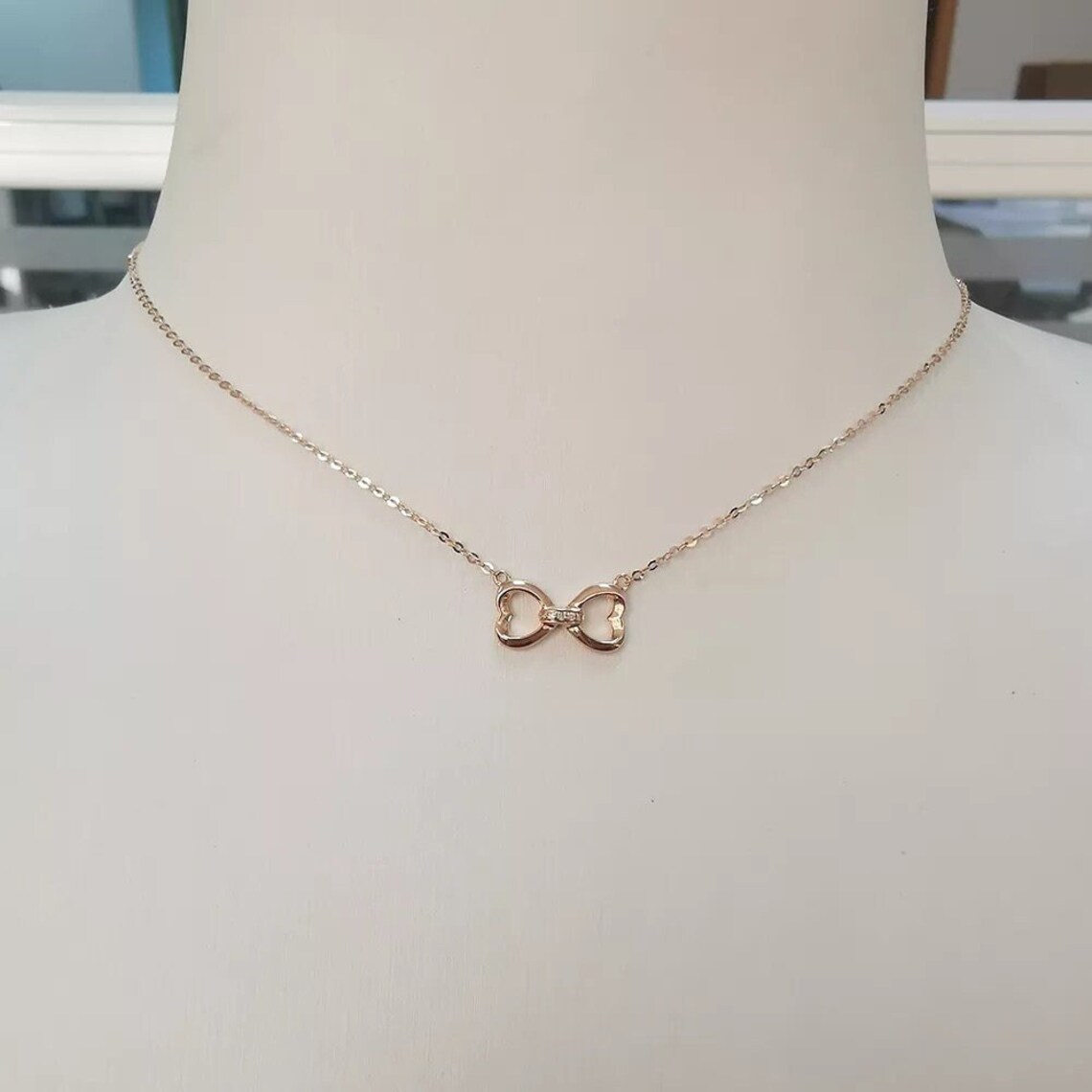 18K Solid Gold Bowknot Necklace Ribbon Gold Necklace Bowknot Etsy
