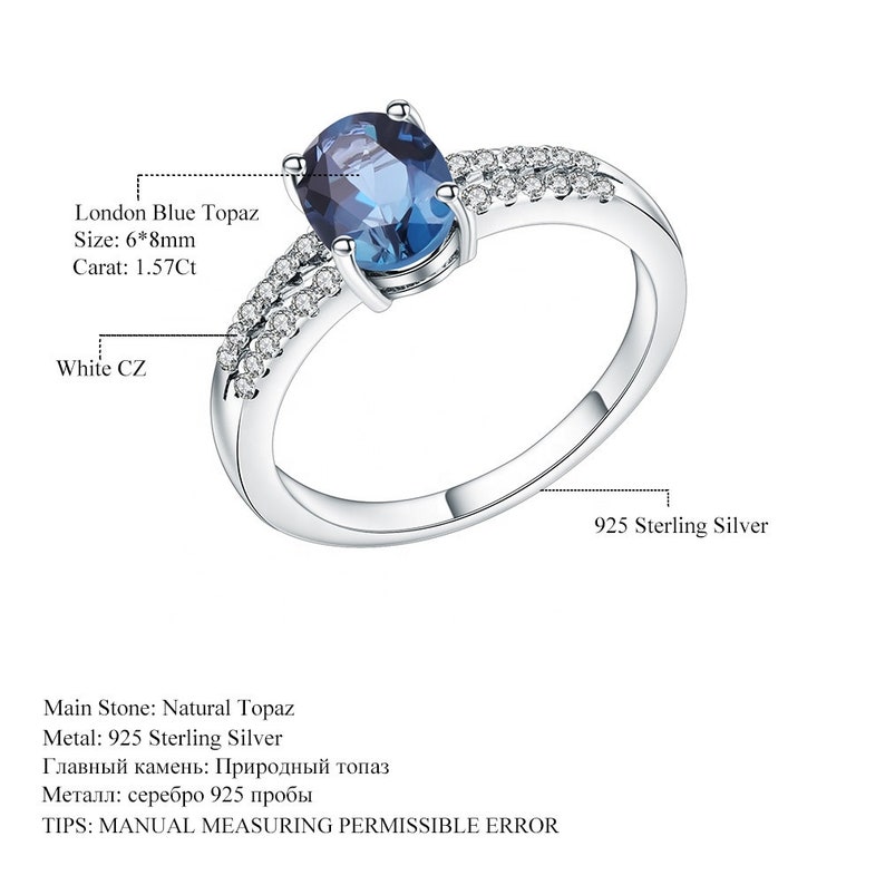 Natural London Blue Topaz Stone Silver Ring perfect gift for Her