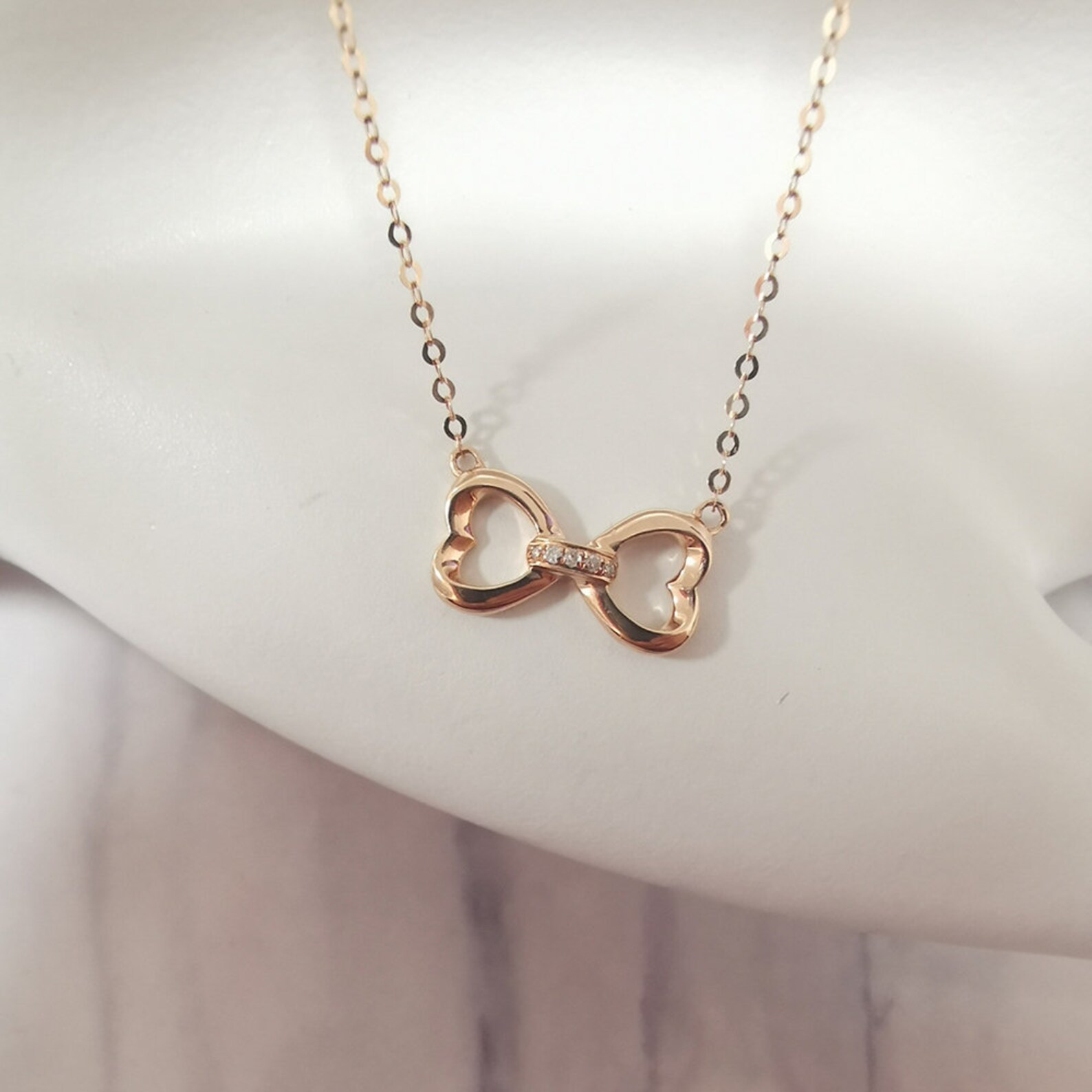 18K Solid Gold Bowknot Necklace Ribbon Gold Necklace Bowknot Etsy