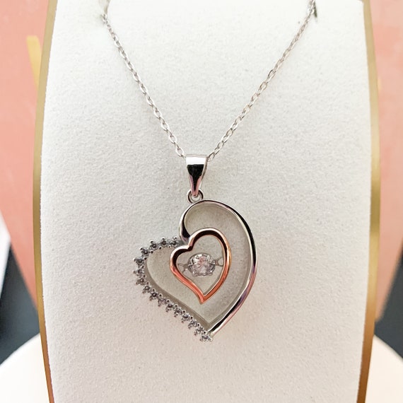 Two Hearts Sterling Silver Necklace Two Tone Heart Necklace