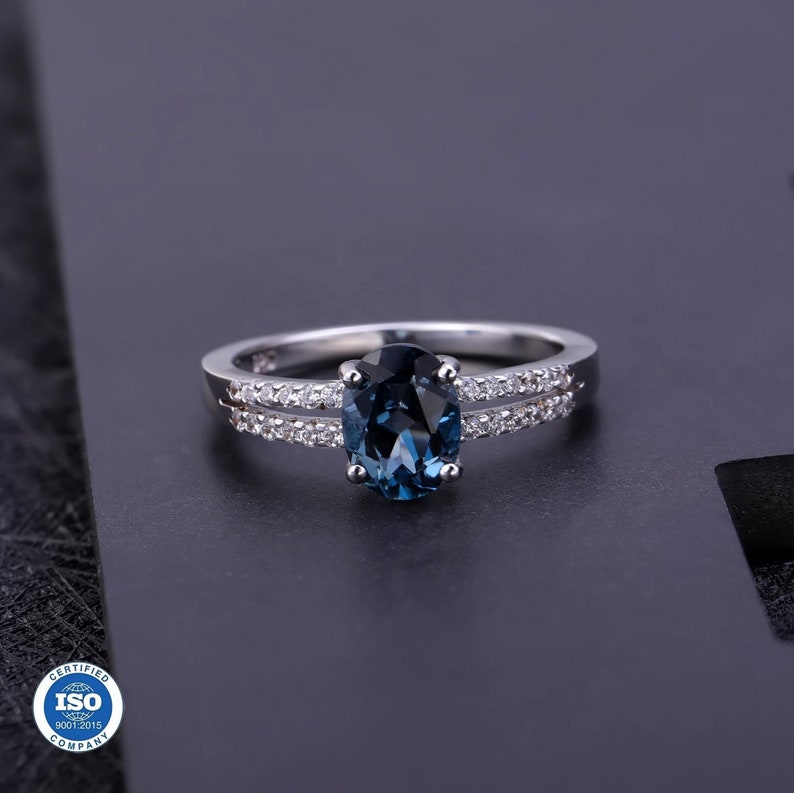 Natural London Blue Topaz Stone Silver Ring perfect gift for Her