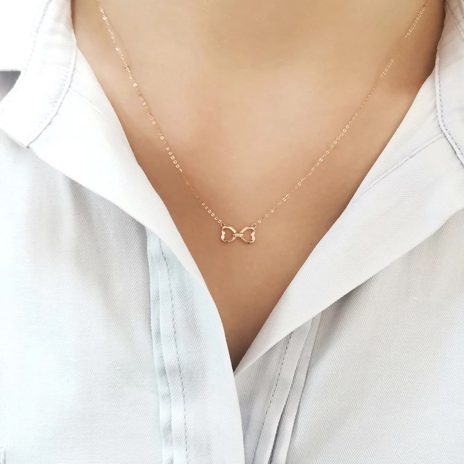 18K Solid Gold Bowknot Necklace Ribbon Gold Necklace Bowknot Etsy