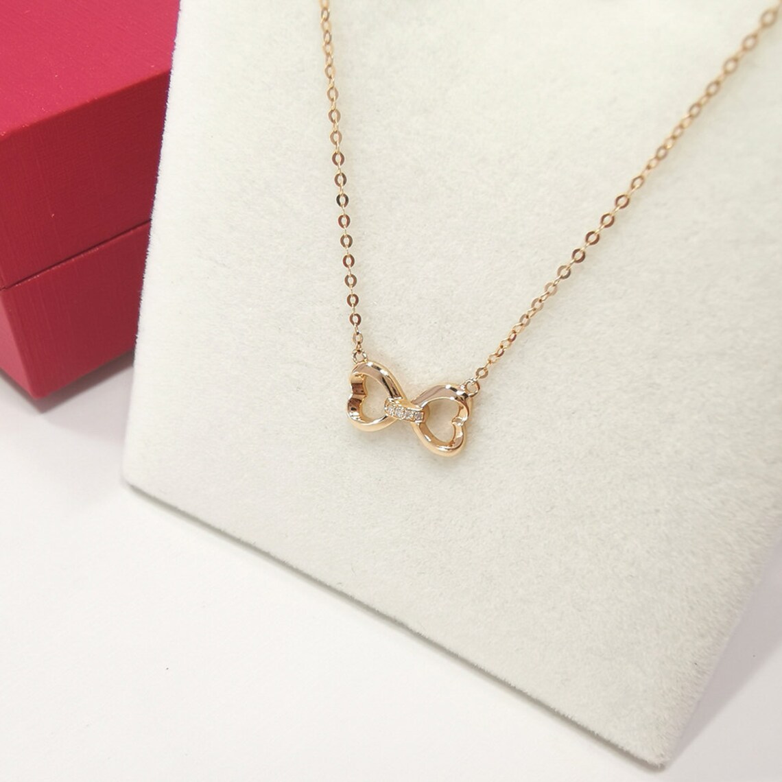 18K Solid Gold Bowknot Necklace Ribbon Gold Necklace Bowknot Etsy