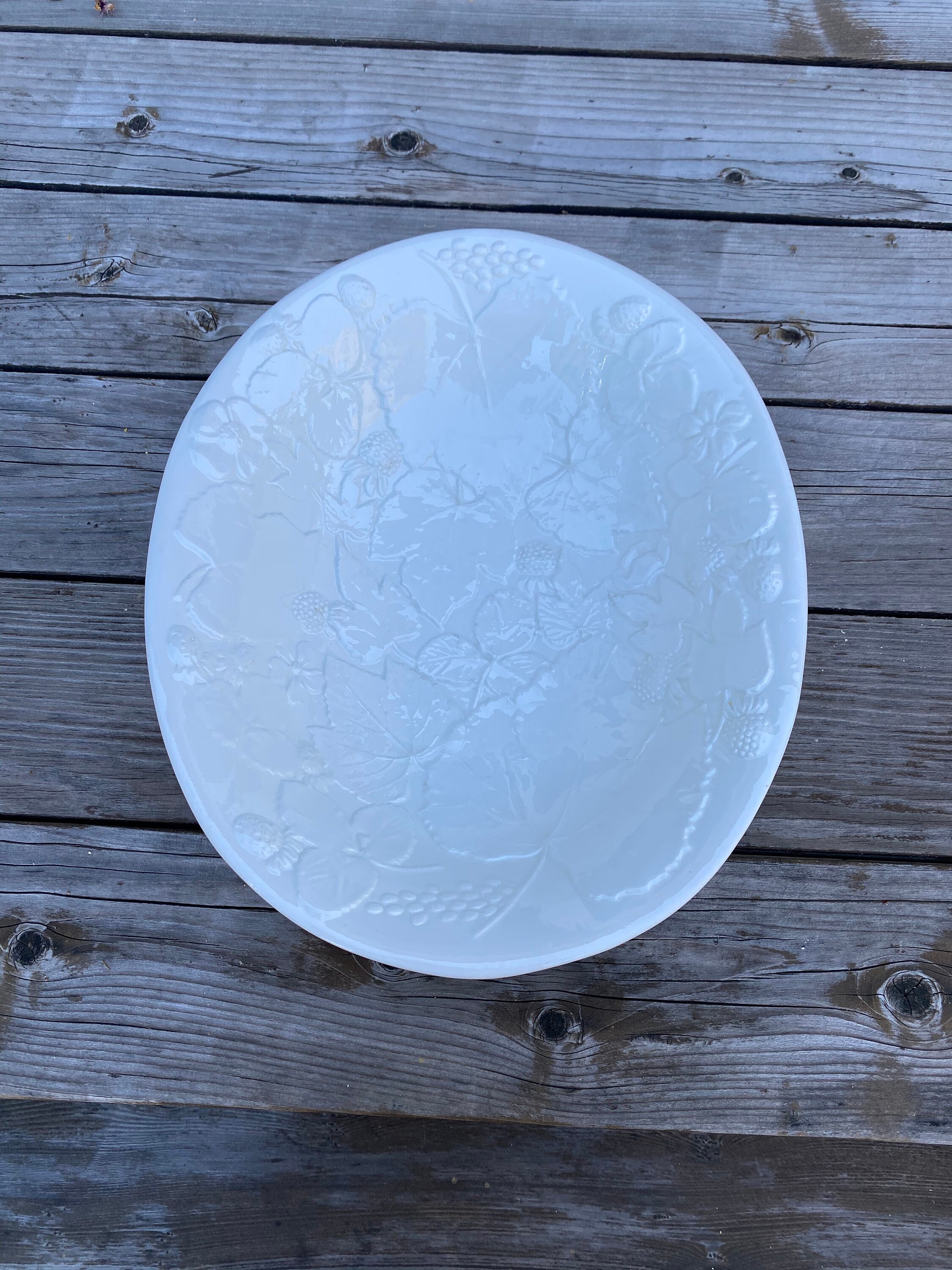 White Embossed Serving Bowl Etsy UK
