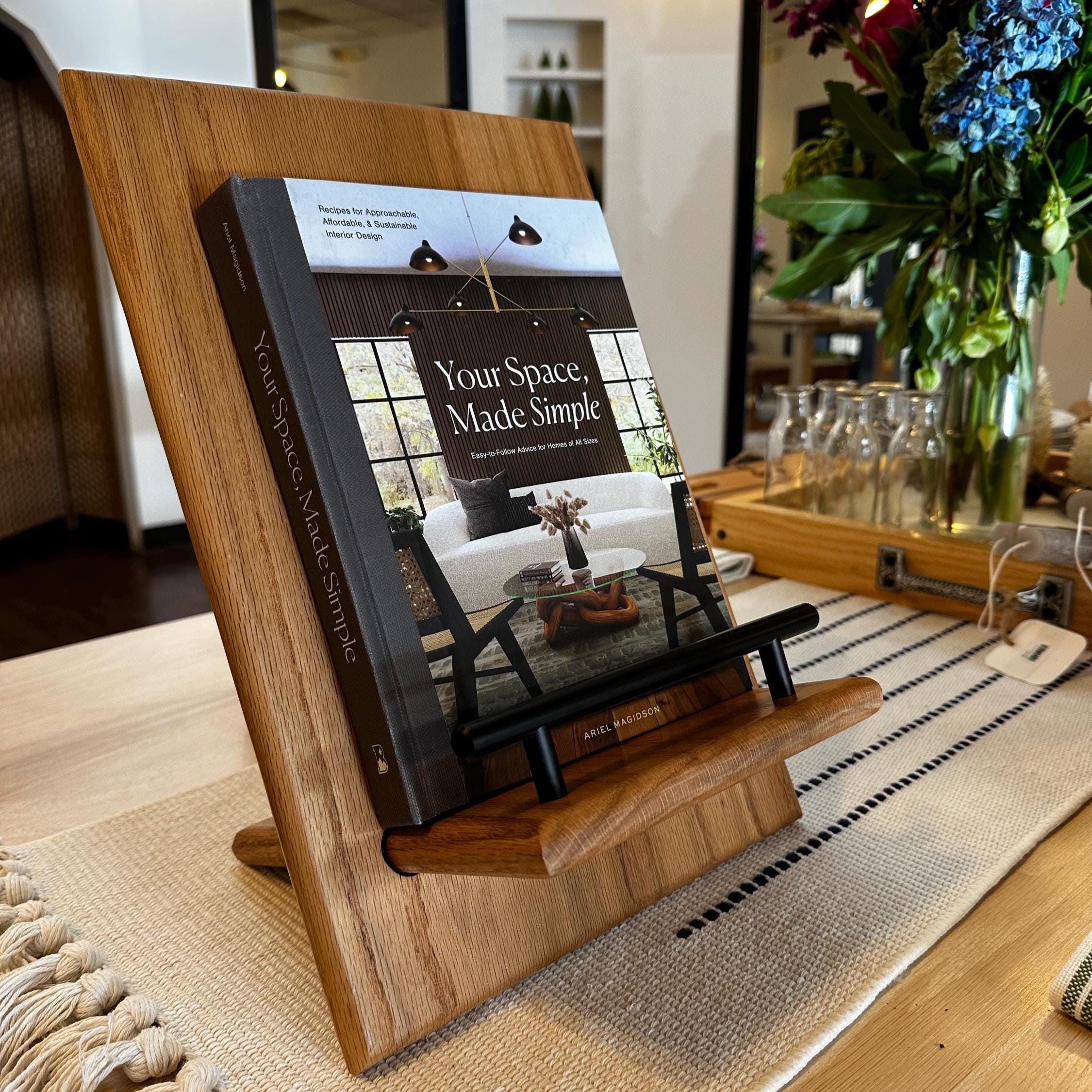 Colorful Cookbook Rack Handcrafted Wooden Cookbook Holder: Adjustable Recipe Stand & Tablet ...