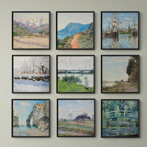 Van Gogh Print Gallery Wall Set of 9 Printable Cypresses
Fishing in Spring, the Pont de Clichy (Asnières)
Girl in White
Landscape
The Flowering Orchard
The Olive Orchard 
The Poplars at Saint-Rémy 
The Starry Night 
Wheat Field with Cypresses