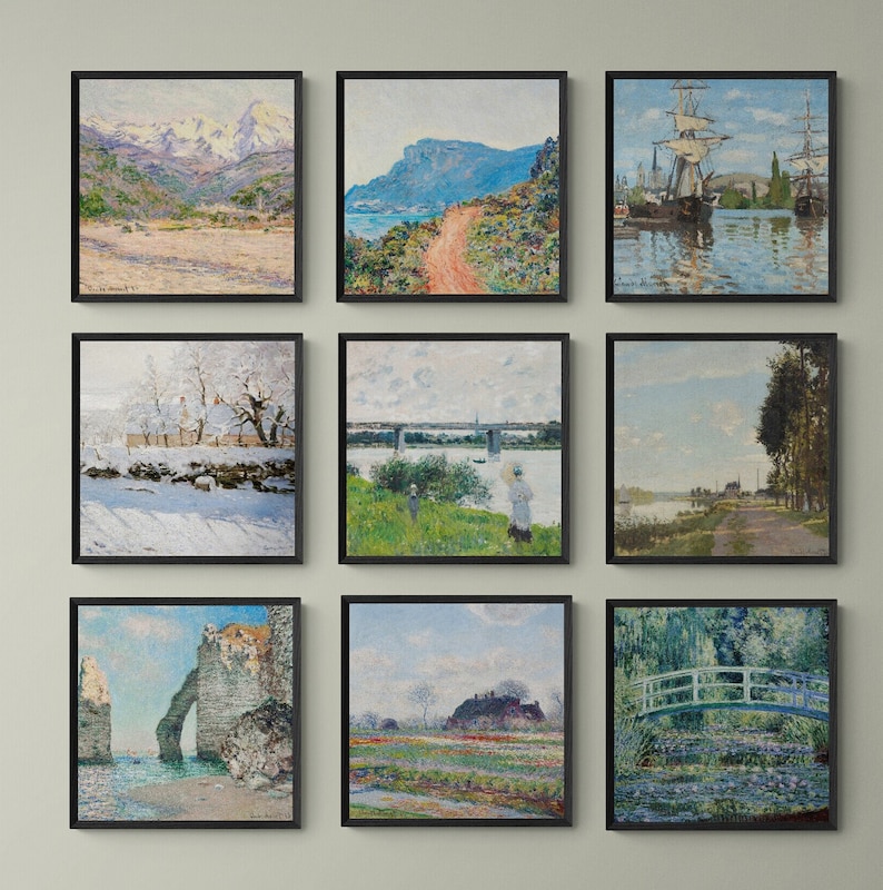 Van Gogh Print Gallery Wall Set of 9 Printable Cypresses
Fishing in Spring, the Pont de Clichy (Asnières)
Girl in White
Landscape
The Flowering Orchard
The Olive Orchard 
The Poplars at Saint-Rémy 
The Starry Night 
Wheat Field with Cypresses